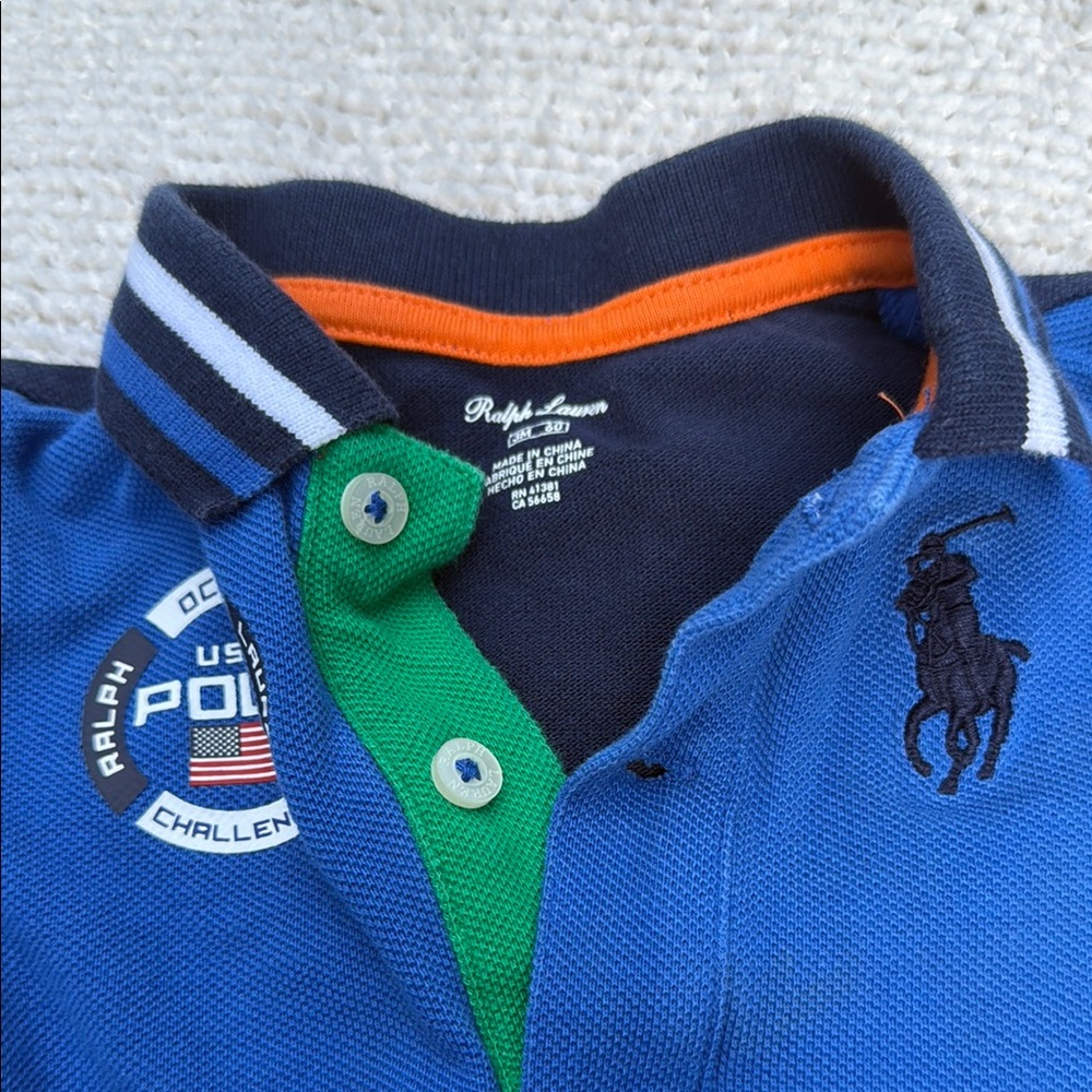 Ralph Lauren Blue and White Baby Polo Romper - Picture 3 of 4
